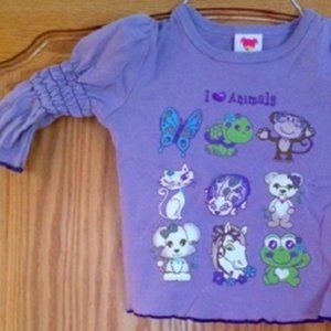 Girl T-Shirt I Heart Animals Purple 100% Cotton Imported Size 4